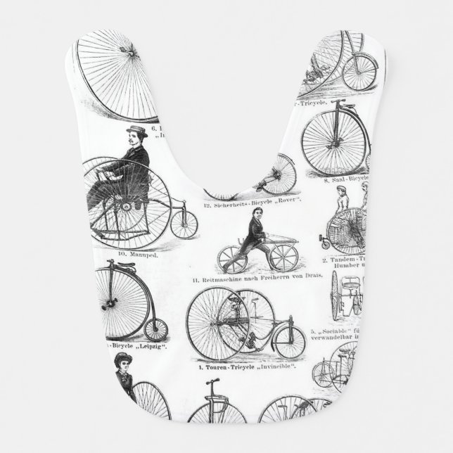 High Wheeler Bicycle Penny Farthing Baby Bib (Front)