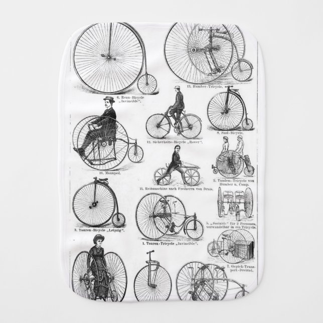 High Wheeler Bicycle Penny Farthing Burp Cloth (Front)