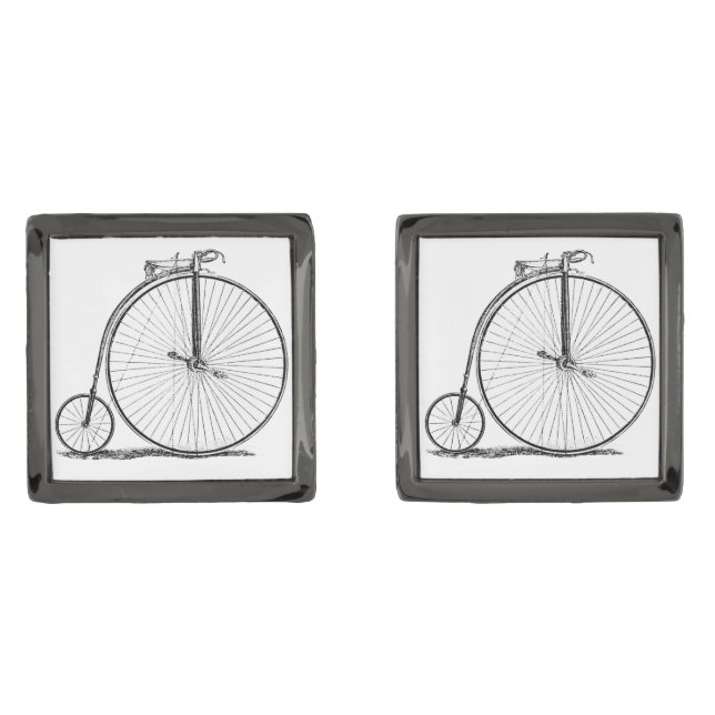 High Wheeler Bicycle Penny Farthing Gunmetal Finish Cufflinks (Front)