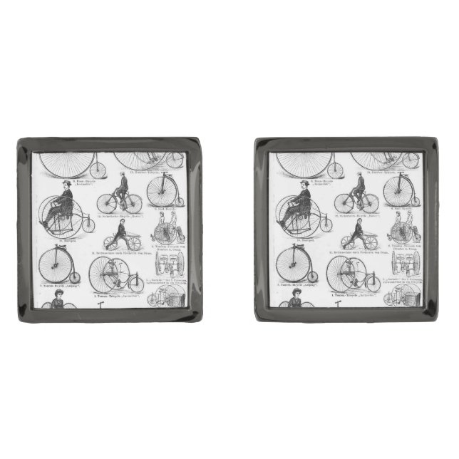 High Wheeler Bicycle Penny Farthing Gunmetal Finish Cufflinks (Front)
