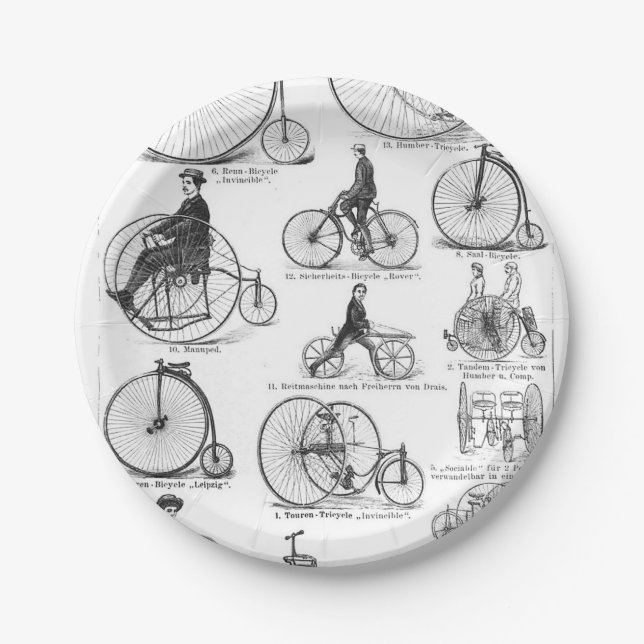 High Wheeler Bicycle Penny Farthing Paper Plates (Front)