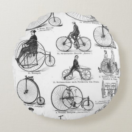 High Wheeler Bicycle Penny Farthing Round Pillow