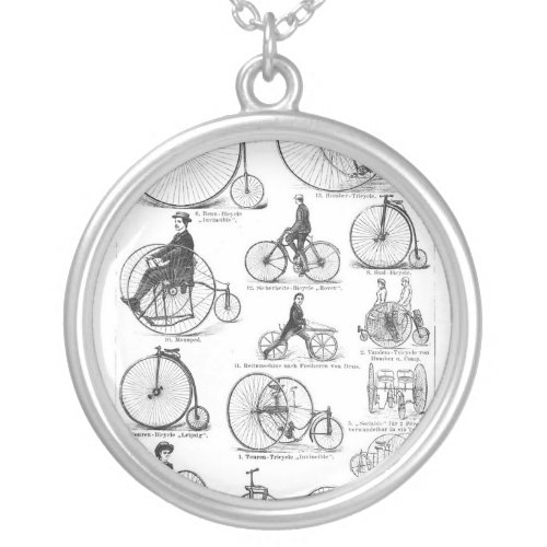 High Wheeler Bicycle Penny Farthing Silver Plated Necklace