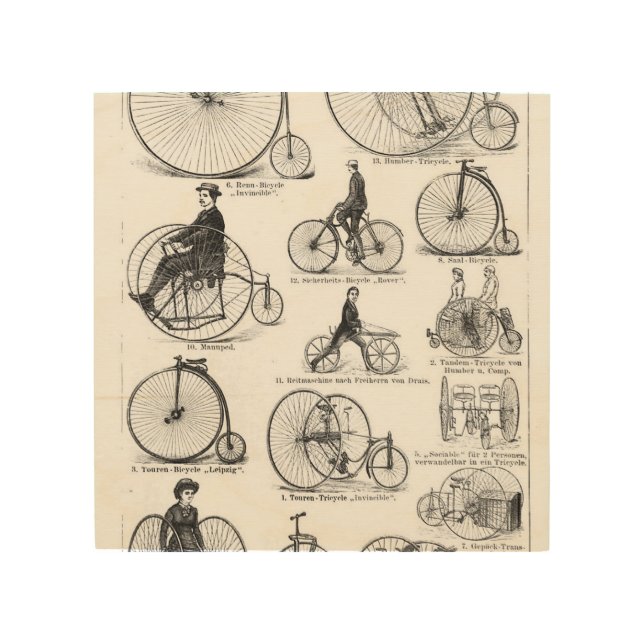 High Wheeler Bicycle Penny Farthing Wood Wall Art (Front)