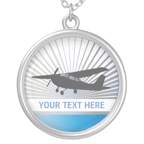 High Wing Aircraft _ Custom Text Silver Plated Necklace