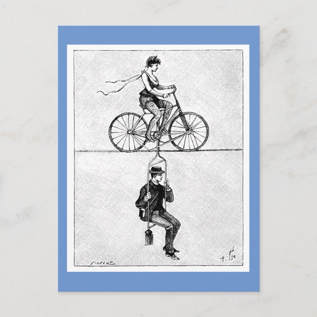 High-wire Bicycle - Vintage Circus Cycling Act Postcard (Front)