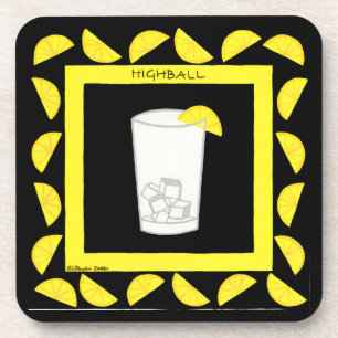 Highball Alcohol Retro Drink Art Green Limes Black Coaster