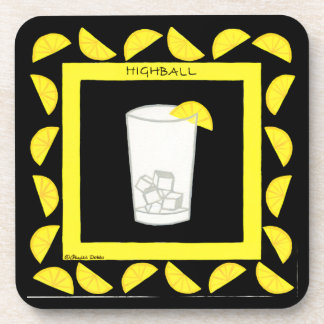 Highball Alcohol Retro Drink Art Green Limes Black Coaster