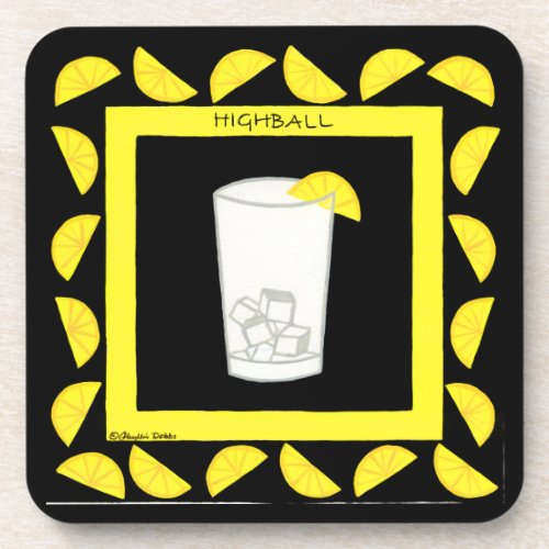 Highball Alcohol Retro Drink Art Green Limes Black Coaster