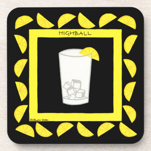 Highball Alcohol Retro Drink Art Green Limes Black Drink Coaster