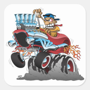 Highboy Hot Rod Race Car Cartoon Square Sticker