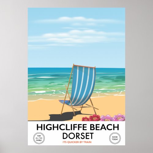 Highcliffe Beach Dorset vintage train poster