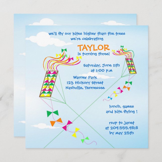 Higher up Kite Birthday Party Invitation (Front/Back)