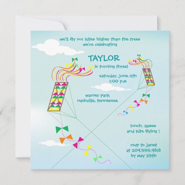 Higher  up - kites birthday invitations-3 invitation (Front)