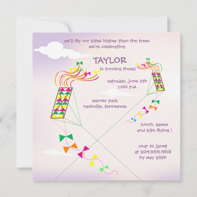 Higher  up - kites birthday invitations - 6 (Front)
