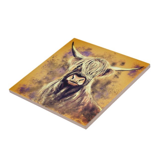 Highland Bull Ceramic Tile Art Painting (Side)