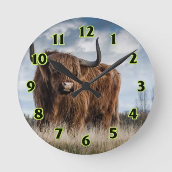 Highland Bull Round Clock by Theraven14 at Zazzle