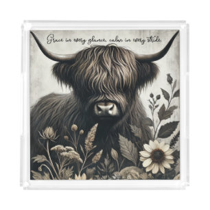 Highland Bull with Sunflower Acrylic Tray
