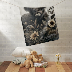 Highland Bull with Sunflower Baby Blanket
