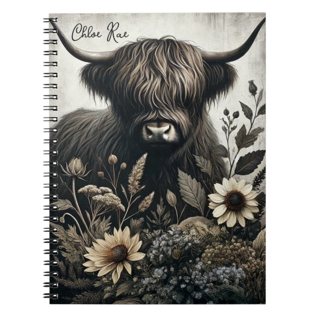 Highland Bull with Sunflower Notebook (Front)