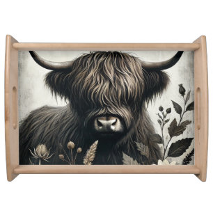 Highland Bull with Sunflower Serving Tray