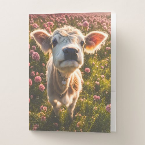 Highland Calf Cute in Flowers Pocket Folder