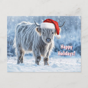 Highland Calf in the Snow Happy Holidays Cute Holiday Postcard