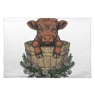 Highland Calf Shirt Vintage Daisy Bucket Art Cloth Placemat