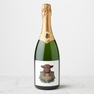 Highland Calf Shirt Vintage Daisy Bucket Art Sparkling Wine Label