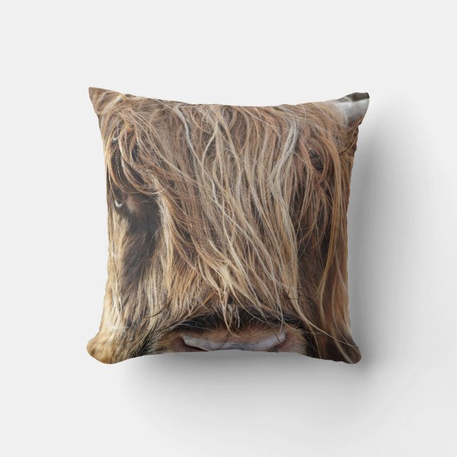 HIGHLAND CATTLE COW FACE THROW PILLOW (Front)