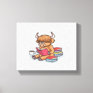 Highland Cattle Cow Read Books Drink Coffee Classi Canvas Print