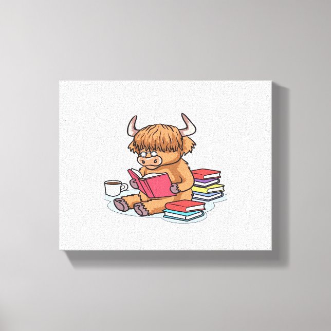 Highland Cattle Cow Read Books Drink Coffee Classi Canvas Print (Front)