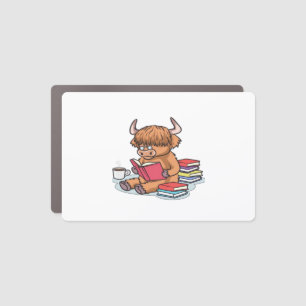 Highland Cattle Cow Read Books Drink Coffee Classi Car Magnet