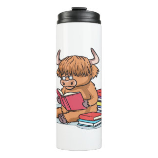 Highland Cattle Cow Read Books Drink Coffee Classi Thermal Tumbler