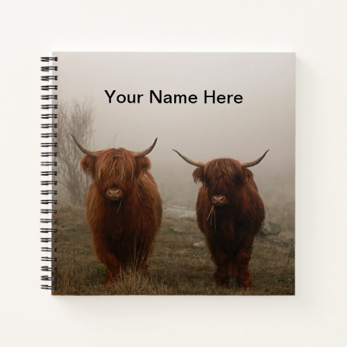 Highland Cattle Fog Photo Customizable Notebook
