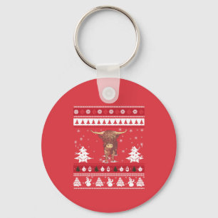 Highland Cattle Ugly Christmas Keychain