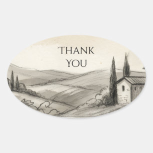 Highland Church Sketch Thank You Oval Sticker
