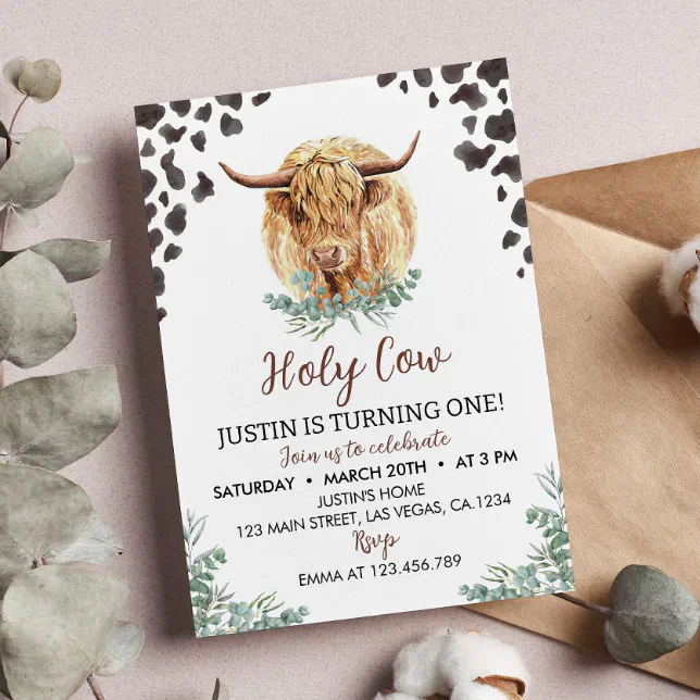 Highland Cow 1st Birthday Invitation | Zazzle