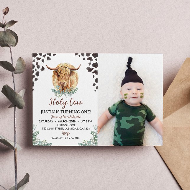 Highland Cow 1st Birthday Invitation (Creator Uploaded)