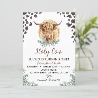 Highland Cow 1st Birthday Invitation | Zazzle