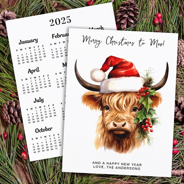 Highland Cow 2026 Calendar Merry Christmas Card (Creator Uploaded)