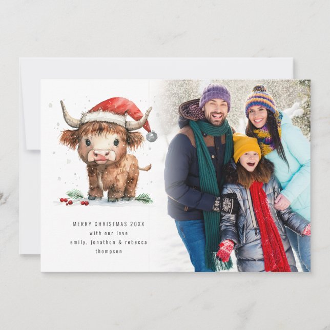 Highland Cow 2026 Calendar Photo Merry Christmas  Holiday Card (Front)