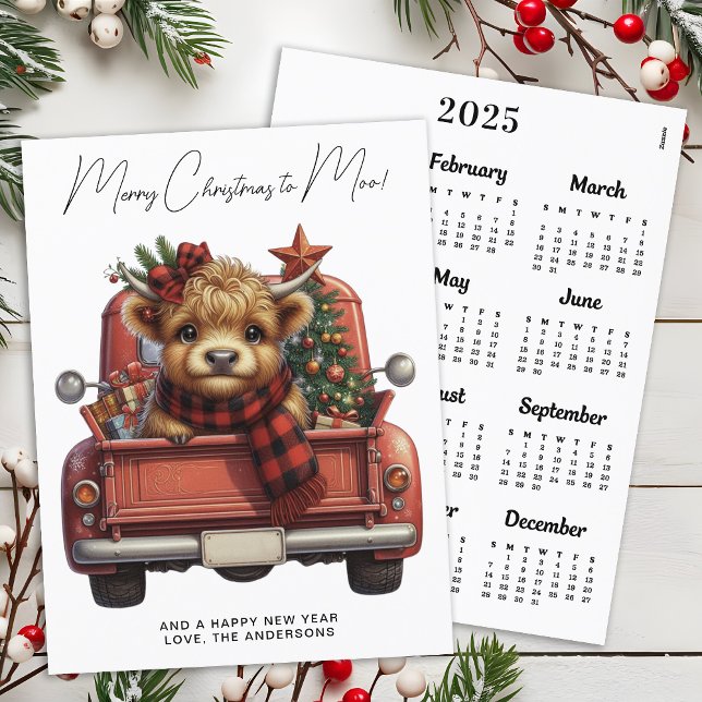 Highland Cow 2026 Calendar Truck Christmas Card (Creator Uploaded)