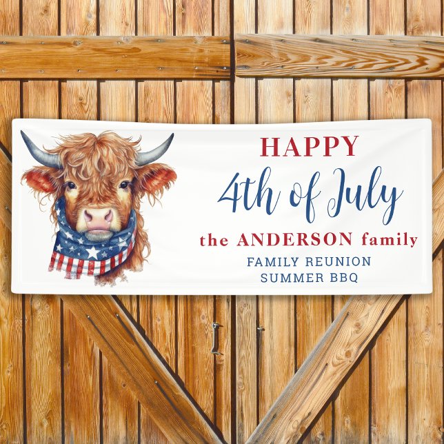 Highland Cow 4th Of July Red White Blue Patriotic Banner (Creator Uploaded)