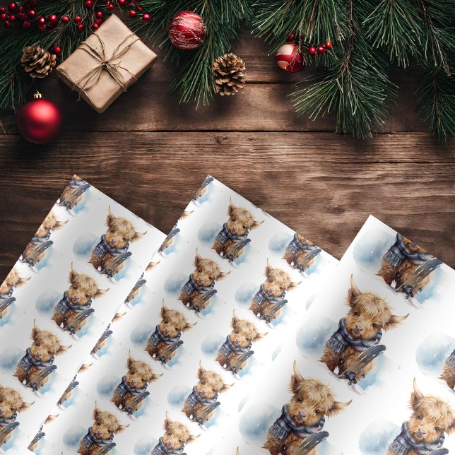 Highland Cow-abunga Wrapping Paper - White (Creator Uploaded)