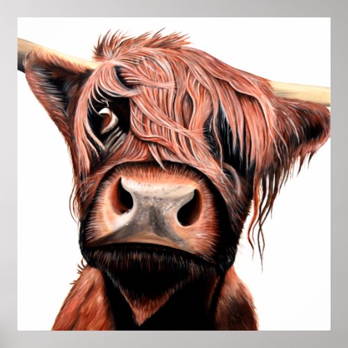 Highland Cow Acrylic Painting Poster