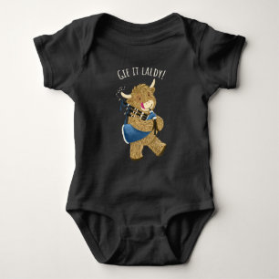 Highland Cow And Bagpipes Says Gie It Laldy! Baby Bodysuit