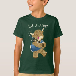 Highland Cow And Bagpipes Says Gie It Laldy! T-Shirt