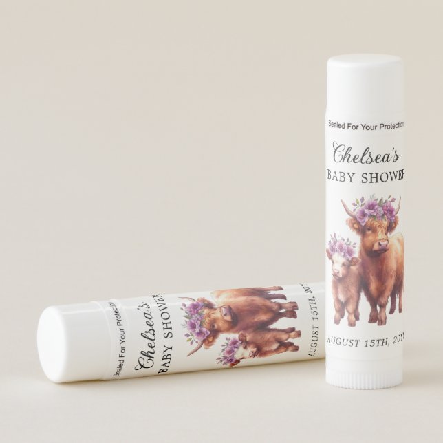 Highland Cow and Calf Baby Shower Lip Balm Favor (Front)