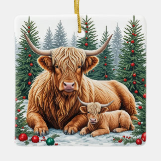 Highland Cow and Calf Christmas Ornament – Cozy Fa